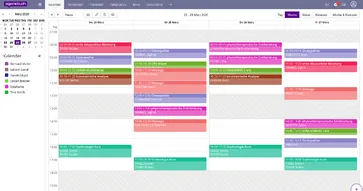 Die Anzeige Ihrer Agenda ist sehr anpassungsfähig.
Farben, Markierungen und Symbole kennzeichnen verschiedene Dienste und die Art der Aktion, wie z.B. online durchgeführte Termine.