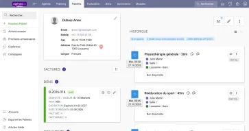 The highly customizable patient displays all patient information and appointment history.