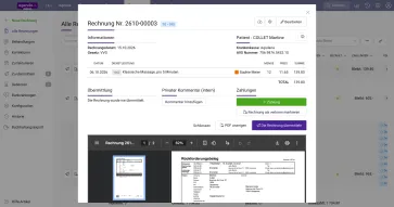 Die Erstellung einer Rechnung zum Tarif 590 dauert nur wenige Sekunden vom Kalender aus.
Sie können diese per E-Mail direkt an den Patienten senden.