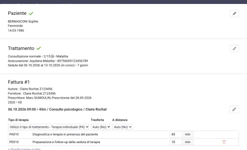 Aggiungete le vostre prestazioni (ad es. studio del dossier) e la fattura riprende automaticamente le posizioni tariffarie corrispondenti, con un controllo visivo completo prima della trasmissione.