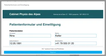 Erstellen Sie Einwilligungserklärungen, Fragebögen oder Verträge und versenden Sie sie über einen sicheren Link. Sobald sie ausgefüllt und unterschrieben sind, werden sie automatisch im Patientenakte archiviert.