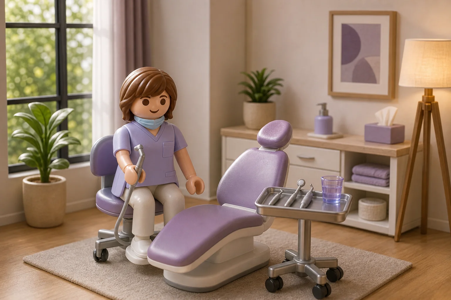 Illustration type figurines : cabinet d'hygiéniste dentaire